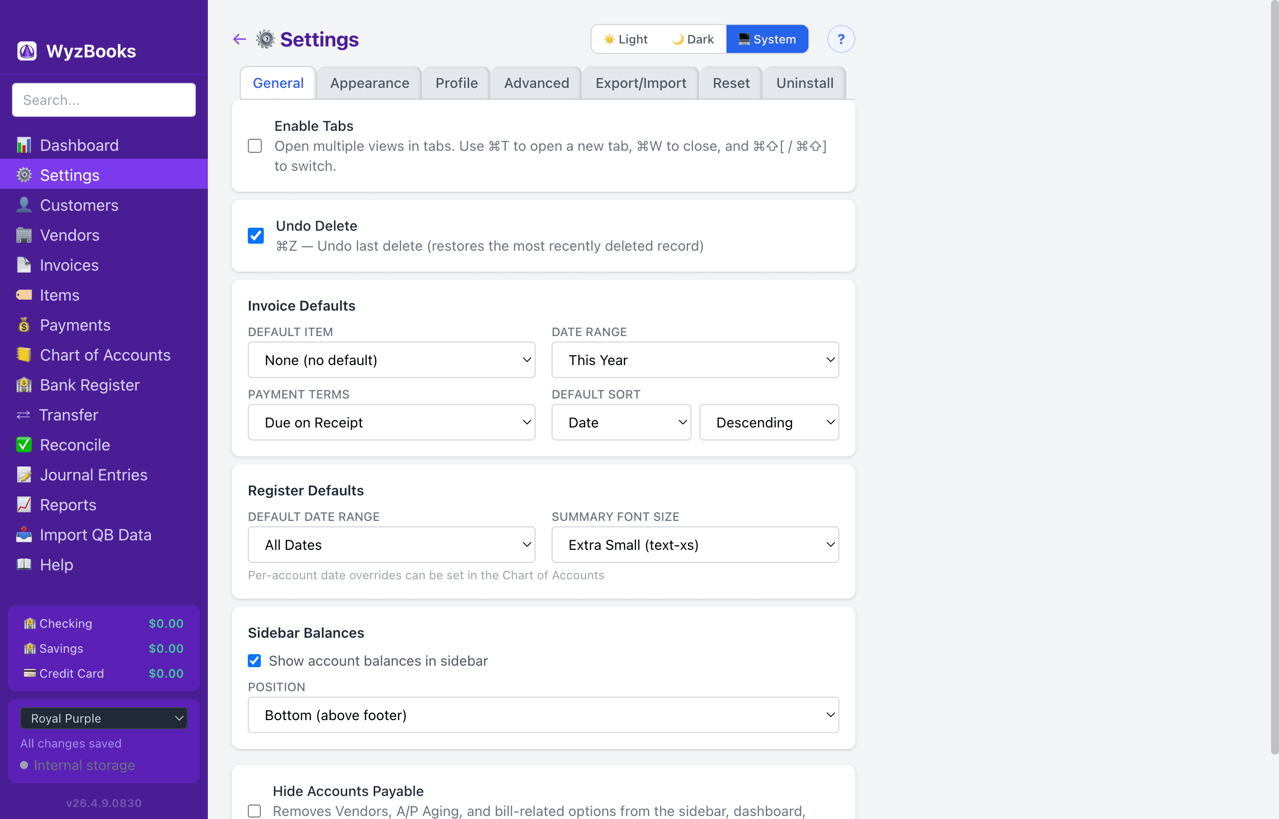 Settings — General Tab
