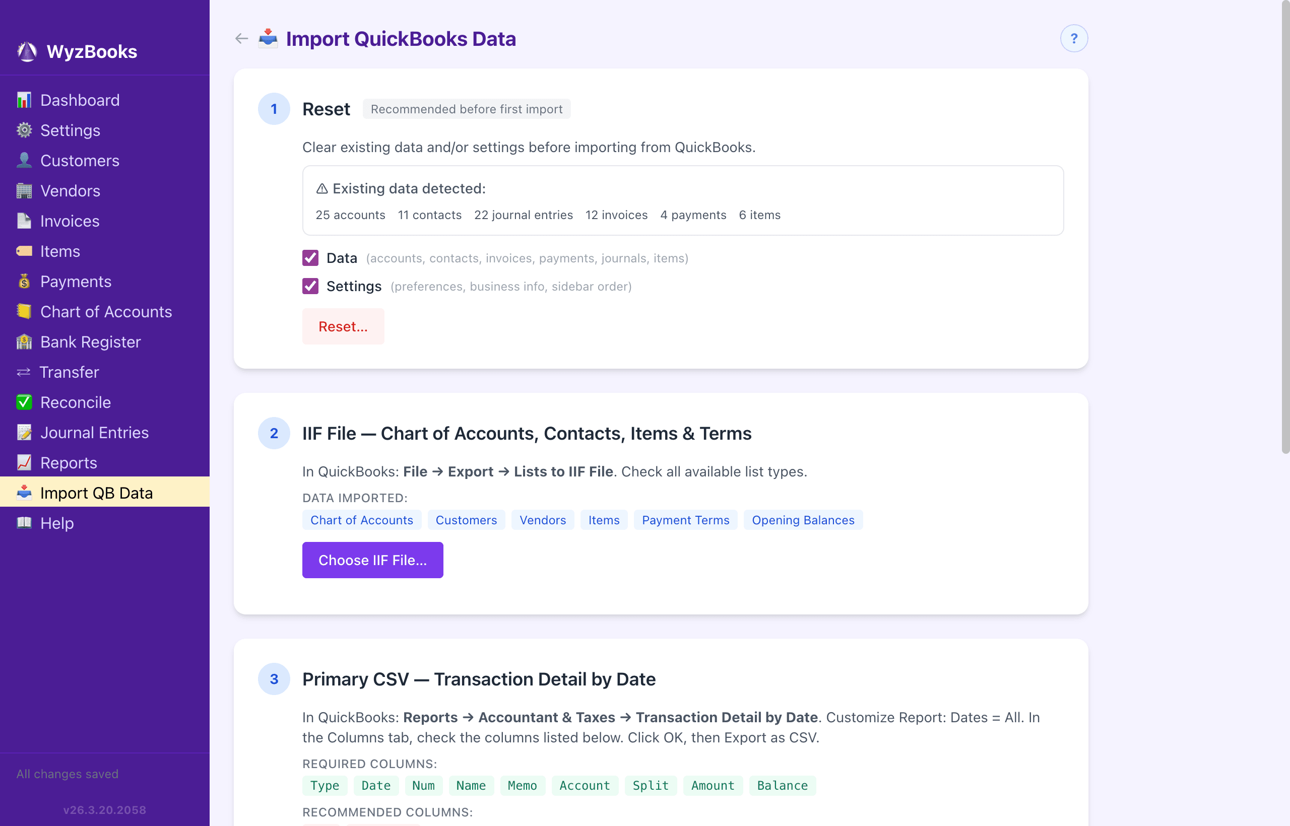 WyzBooks QuickBooks Import
